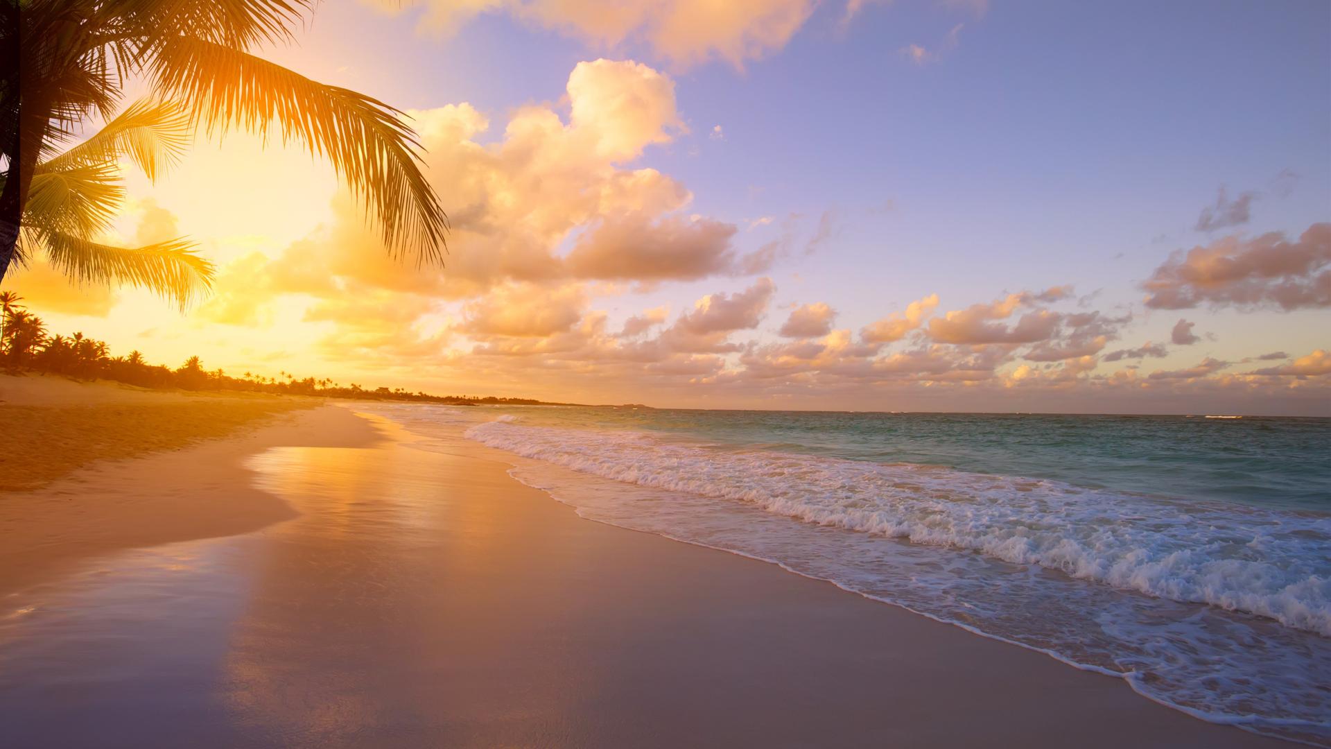 壁纸 美丽的夕阳海滩，海岸，海，海浪，沙滩，阳光 3840x2160 UHD 4K 高清壁纸, 图片, 照片