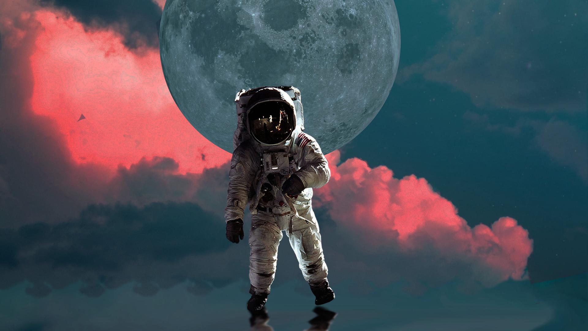 月亮背景宇航员图片高清壁纸下载