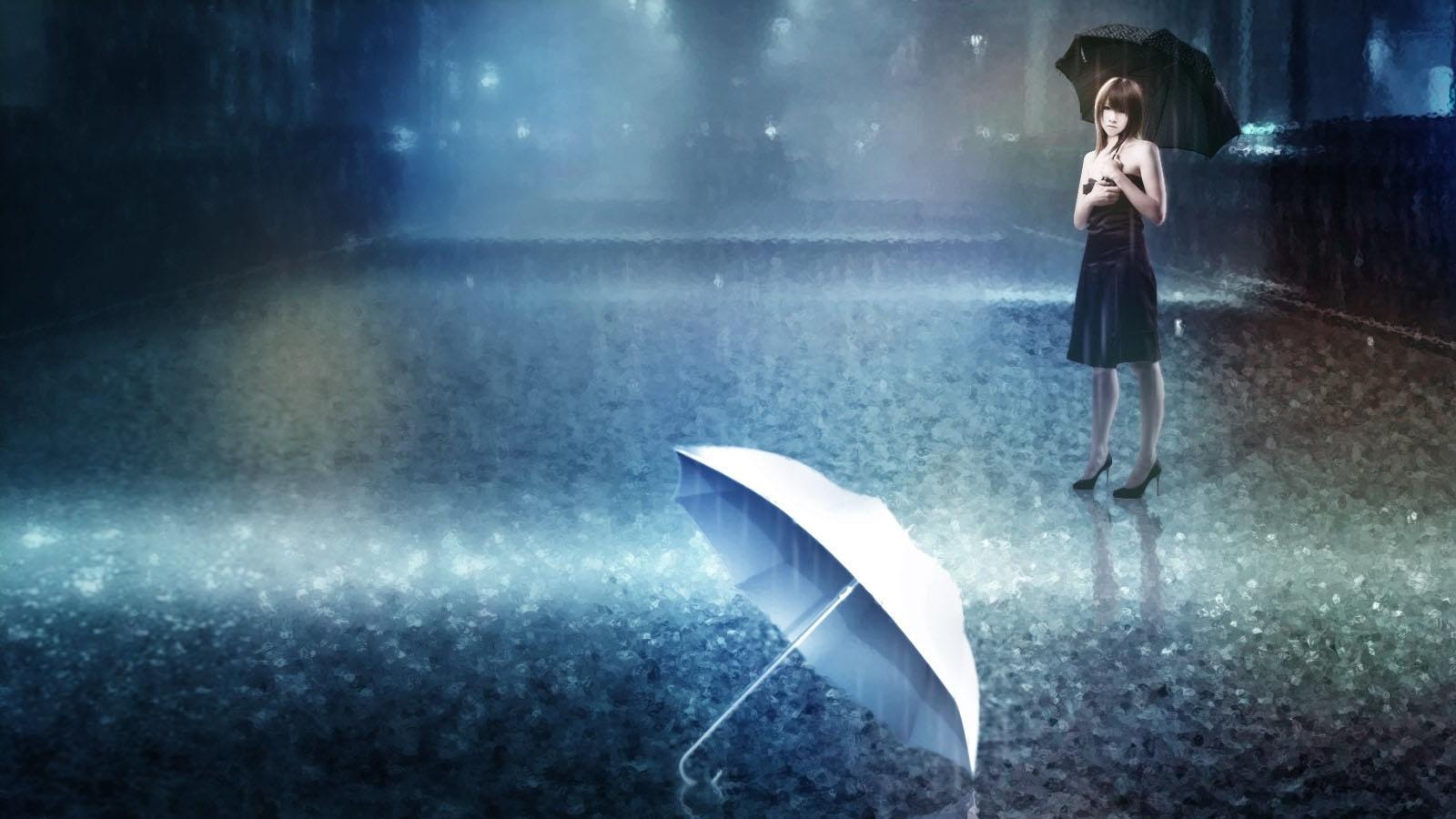 雨中伤感撑伞女孩图片 - 电脑壁纸 - 网页图库