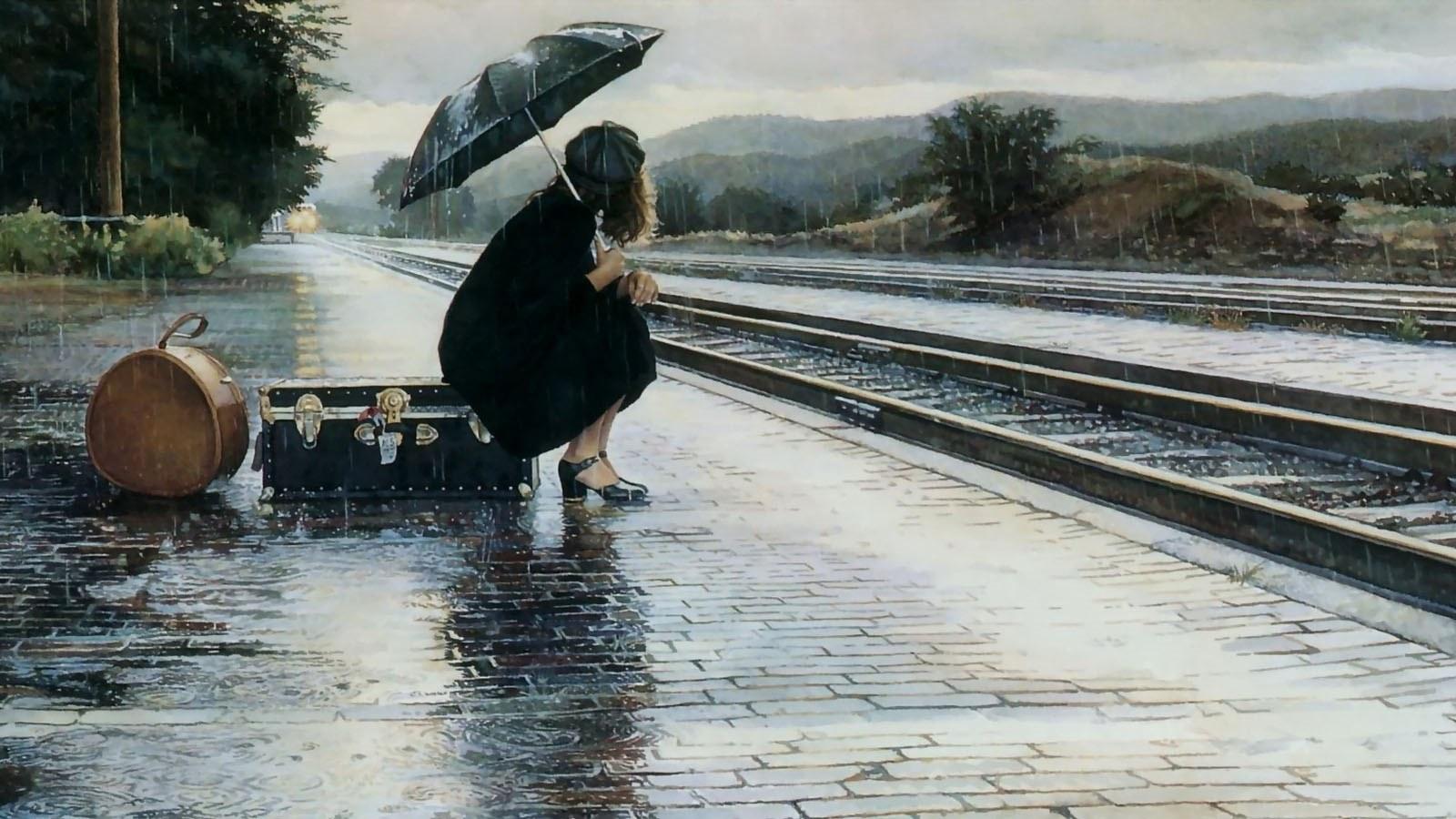 一个在雨中撑伞的女人。秋天下雨。秋季户外活动。插画图片素材_ID:383159842-Veer图库