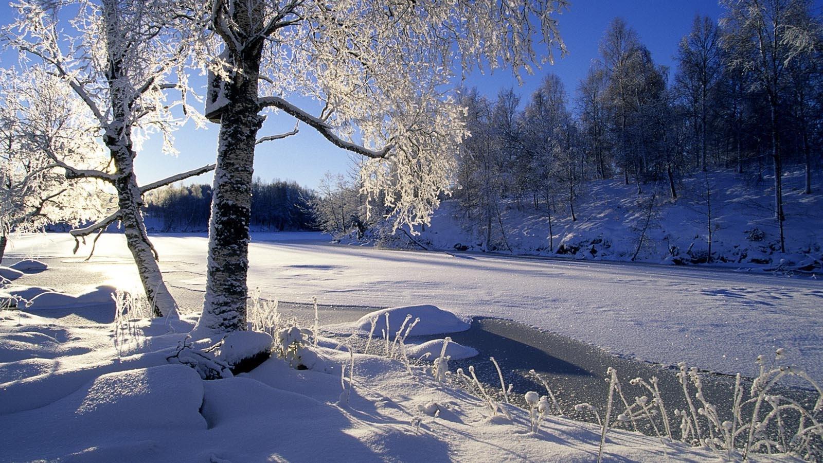 国外的冬季夜晚唯美雪景高清桌面壁纸大图_配图网