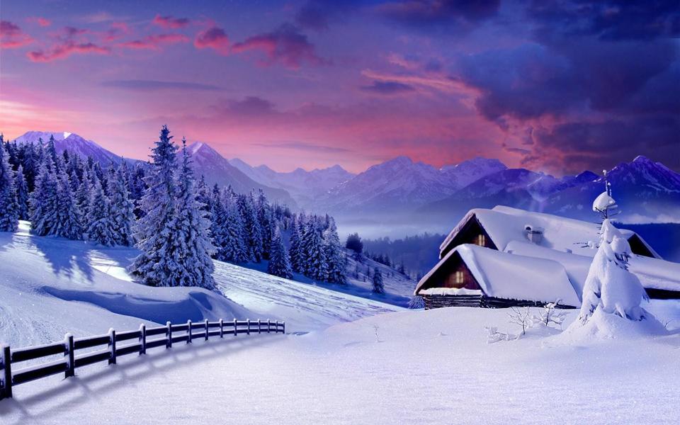被雪覆盖的小屋唯美雪景桌面壁纸