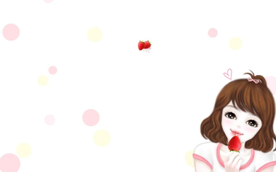 吃草莓的小女孩可爱卡通壁纸