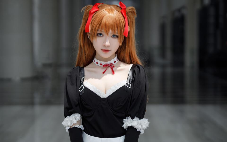 可爱EVA明日香女仆装cosplay写真美女电脑桌面壁纸