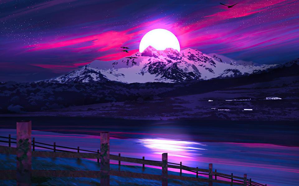 超高清奇幻紫月风景创意风景电脑壁纸下载