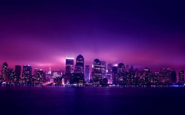 紫色城市夜景唯美桌面壁纸
