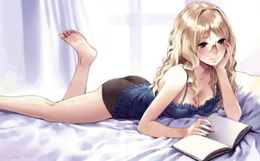 看书的性感动漫女孩桌面壁纸