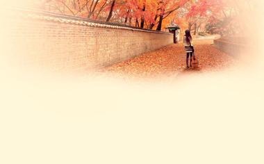 秋天火红枫叶落叶吉他女孩桌面背景图片