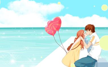 海边非主流浪漫情侣接吻卡通壁纸