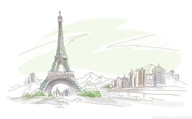简约巴黎铁塔手绘壁纸大图
