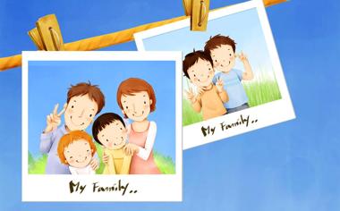三口之家照片卡通桌面图片