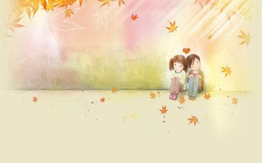秋天可爱的小男孩小女孩桌面壁纸
