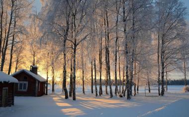冬季黄昏美丽的雪景桌面壁纸