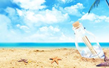 沙滩海星漂流瓶风景桌面壁纸