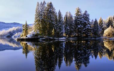 冬季,湖泊,森林,天空,自然桌面壁纸