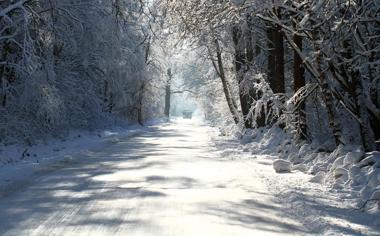 寂静的被雪覆盖的公路风景桌面壁纸