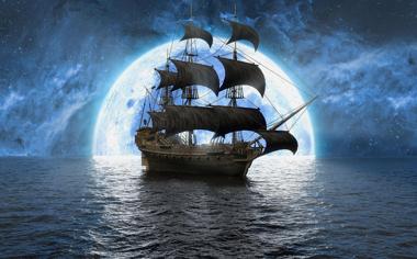 大海月夜帆船高清图片壁纸