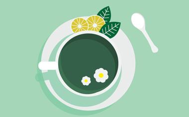 一杯清新的菊花茶，柠檬片，薄荷叶 茶杯唯美卡通壁纸图片